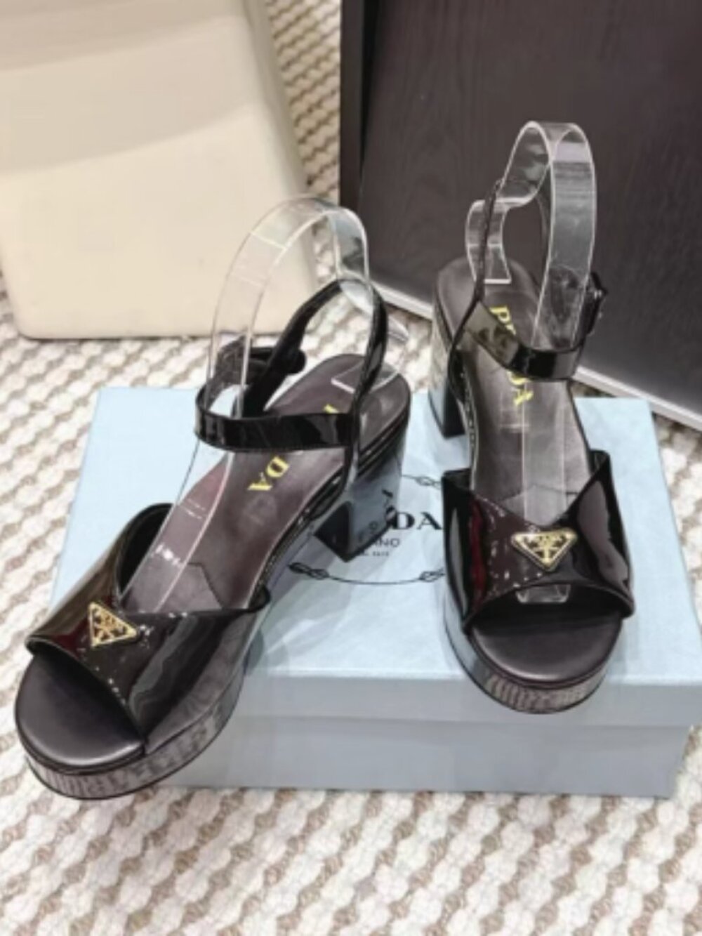 Prada Black Patent Leather Platform Sandals